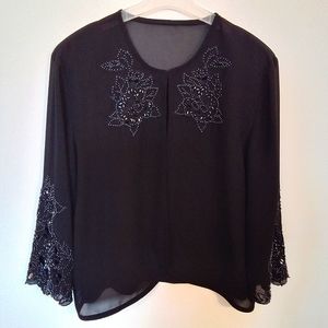 Vintage Chiffon Topper with Beaded Floral Sleeves and Bodice XL